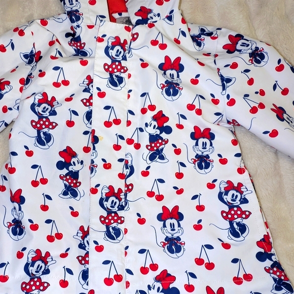 Disney Minnie Mouse Red Packable Rain Jacket Hood Attached‎ Ears Pouch Size 2 - Picture 2 of 15